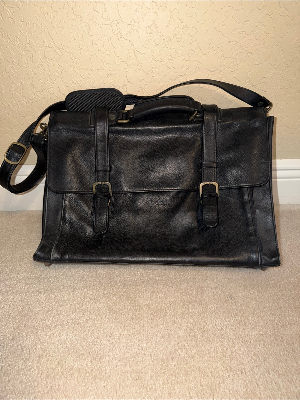 Vntg Lodis Laptop Bag Black Leather Shoulder Strap Briefcase Pockets organizer